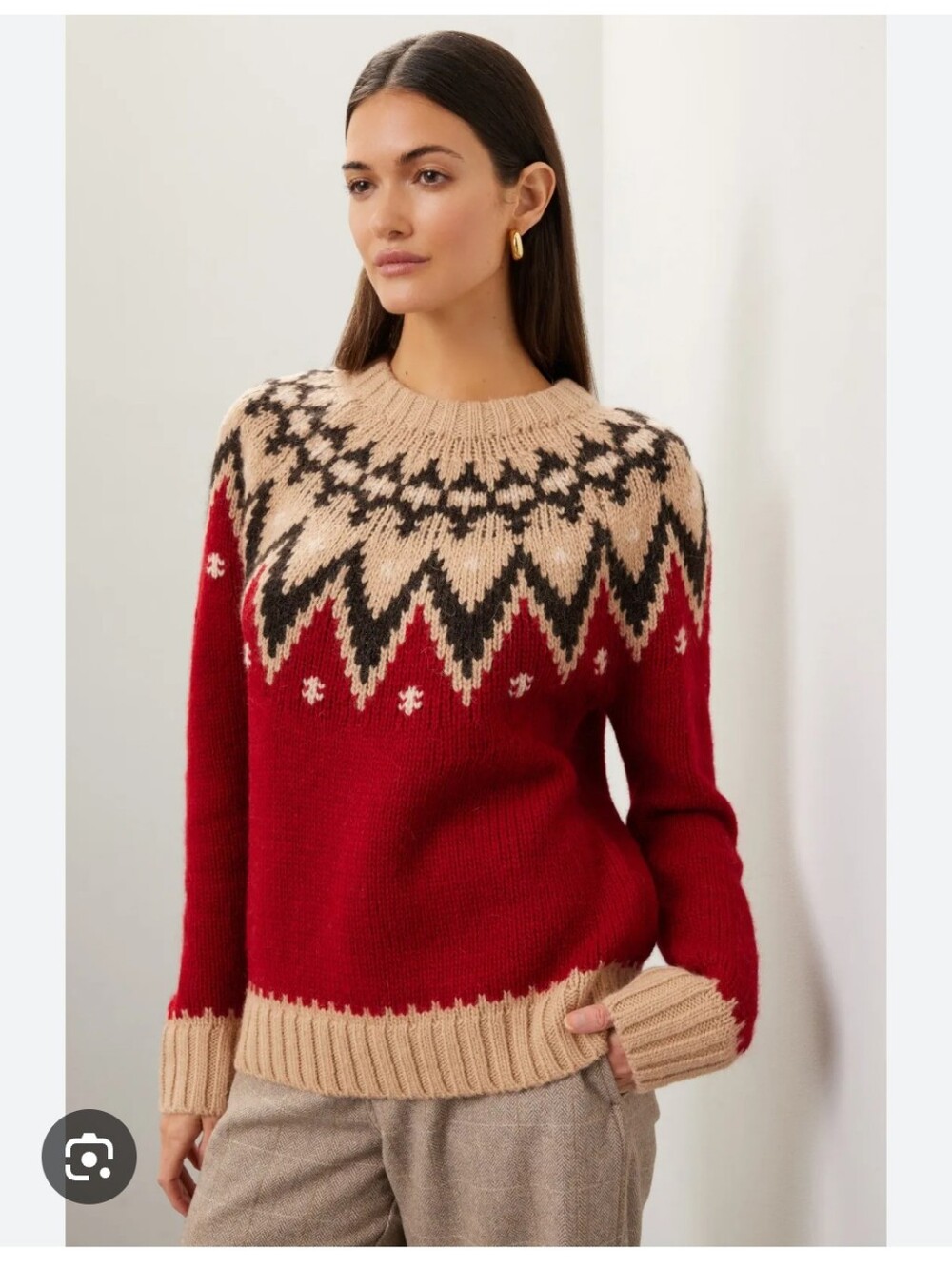 Polo by Ralph Lauren Red Fair Isle Crewneck Sweater with Beige Yoke Size 4